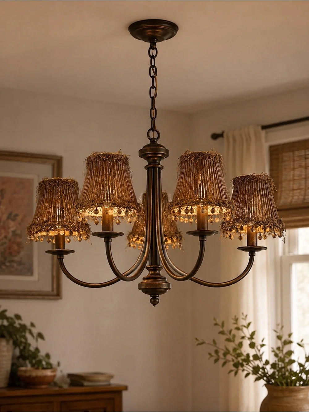 Fringe Beaded Mini Chandelier Lamp Shades Set of 5